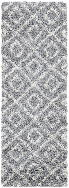 2' x 6' Brock · Diamond trellis Shag Rug, gray and ivory