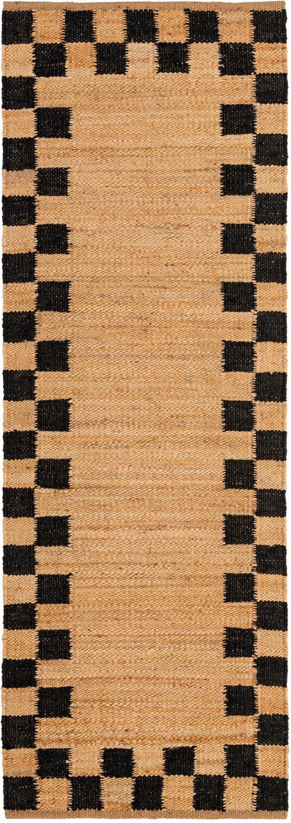 2' 7 x 8' Nell · Checkerboard border rug, natural and black