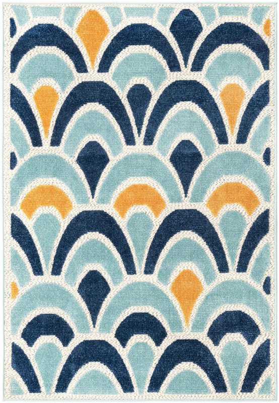 Skelton · Scallop geometric Outdoor Rug, blue and orange