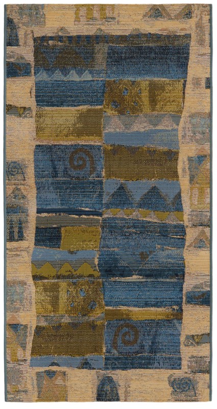 2' 7 x 5' 3 Lomax · Abstract block Outdoor Rug, blue and beige