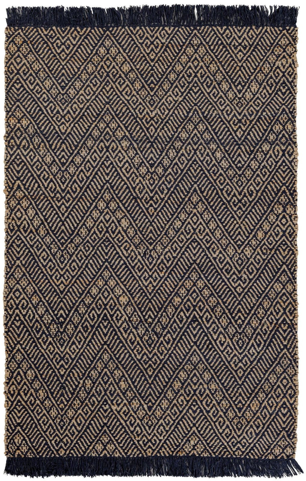 4' 1 x 6' 1 Fulton · Chevron Braided Jute Rug, navy blue and white