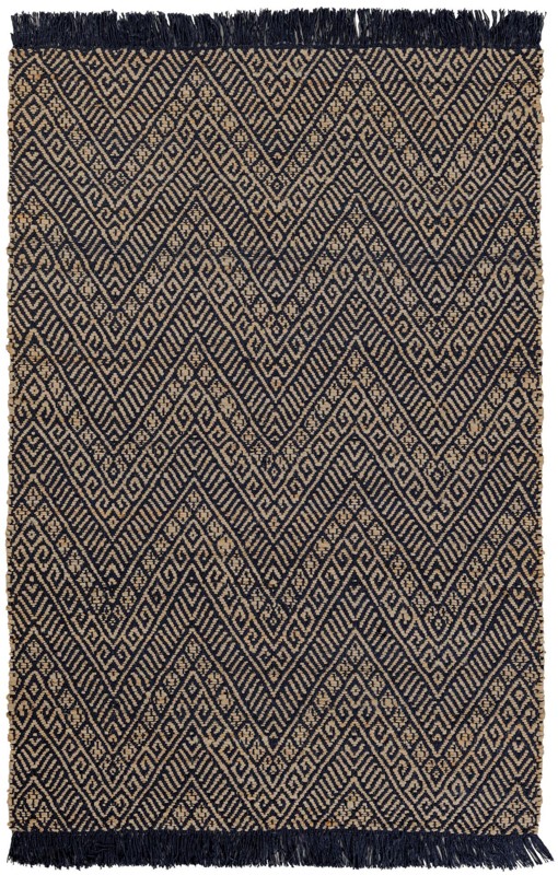 4' 1 x 6' 1 Fulton · Chevron Braided Jute Rug, navy blue and white