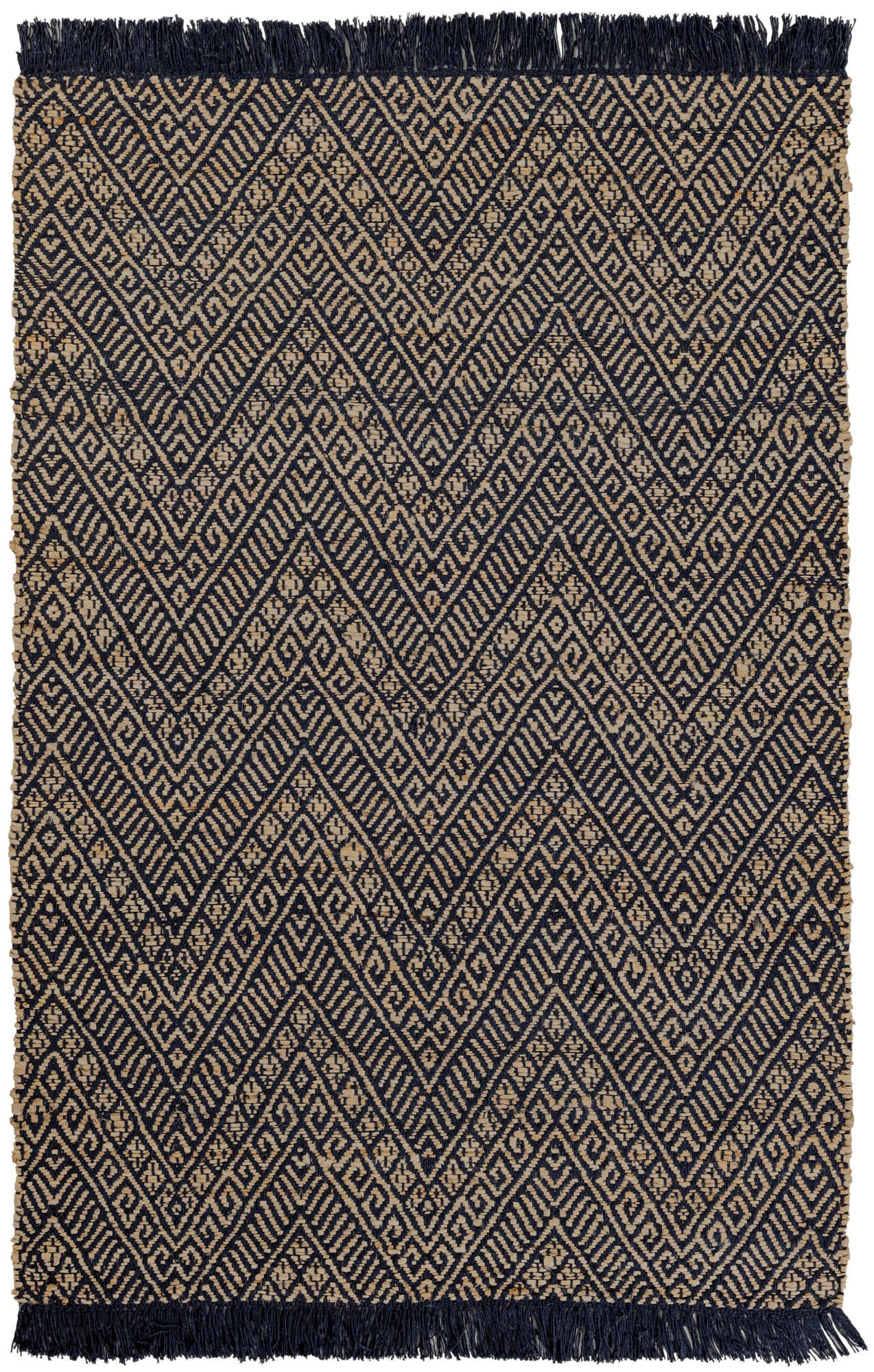 4' 1 x 6' 1 Fulton · Chevron Braided Jute Rug, navy blue and white
