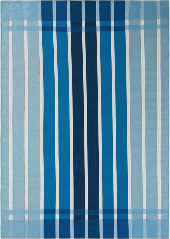 6' x 9' Lomax · Striped Outdoor Rug, shades of blue