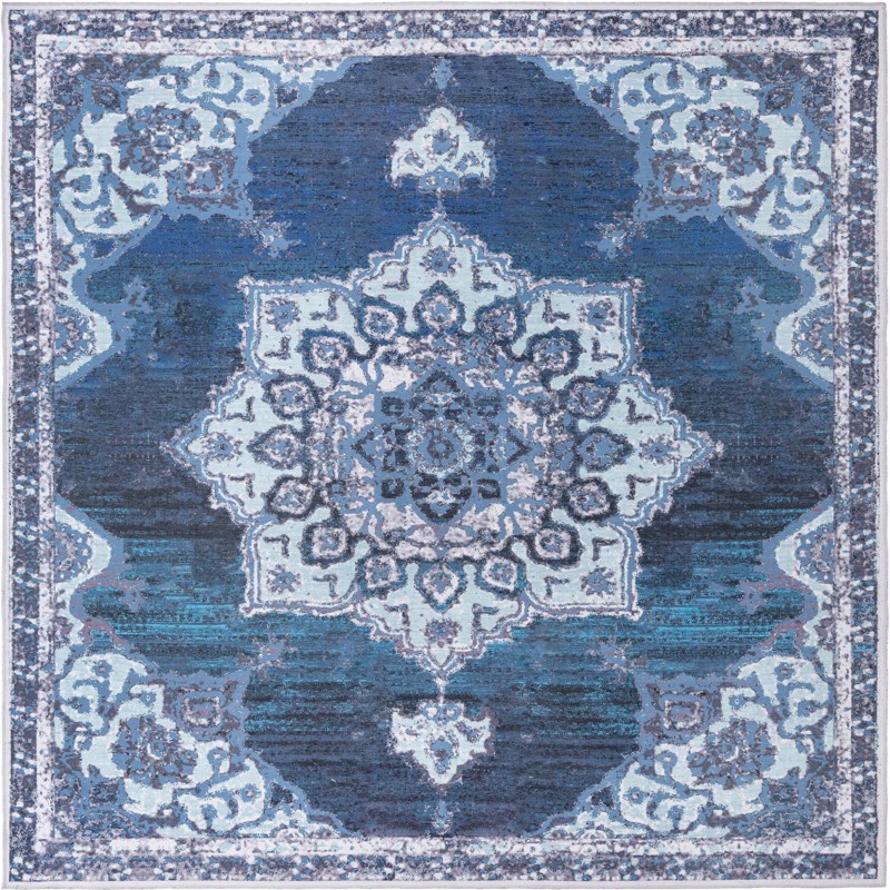 10' 6 x 10' 6 Rideout · Medallion Washable Rug, navy and light blue
