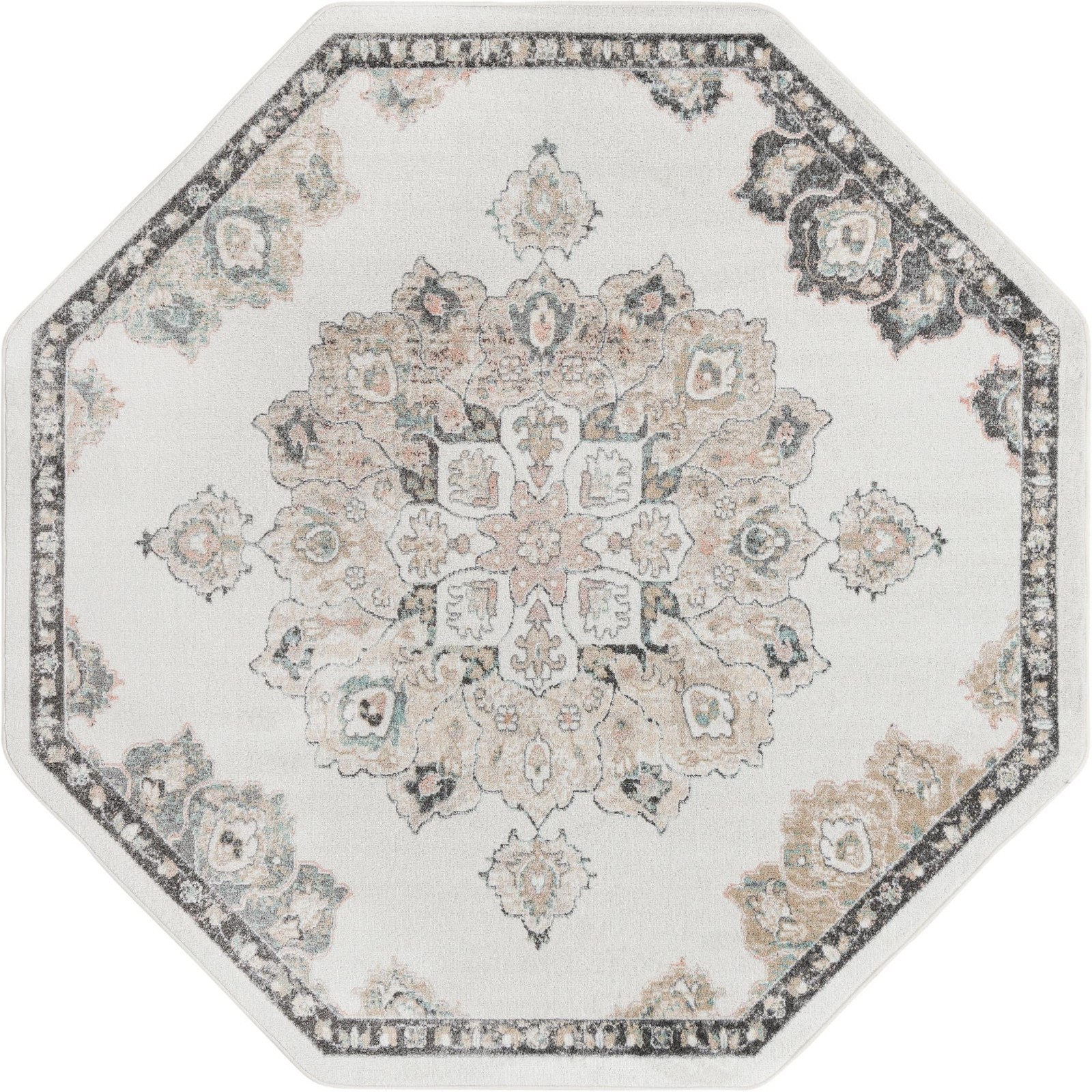 7' 10 x 7' 10 Nettle · Border rug, ivory