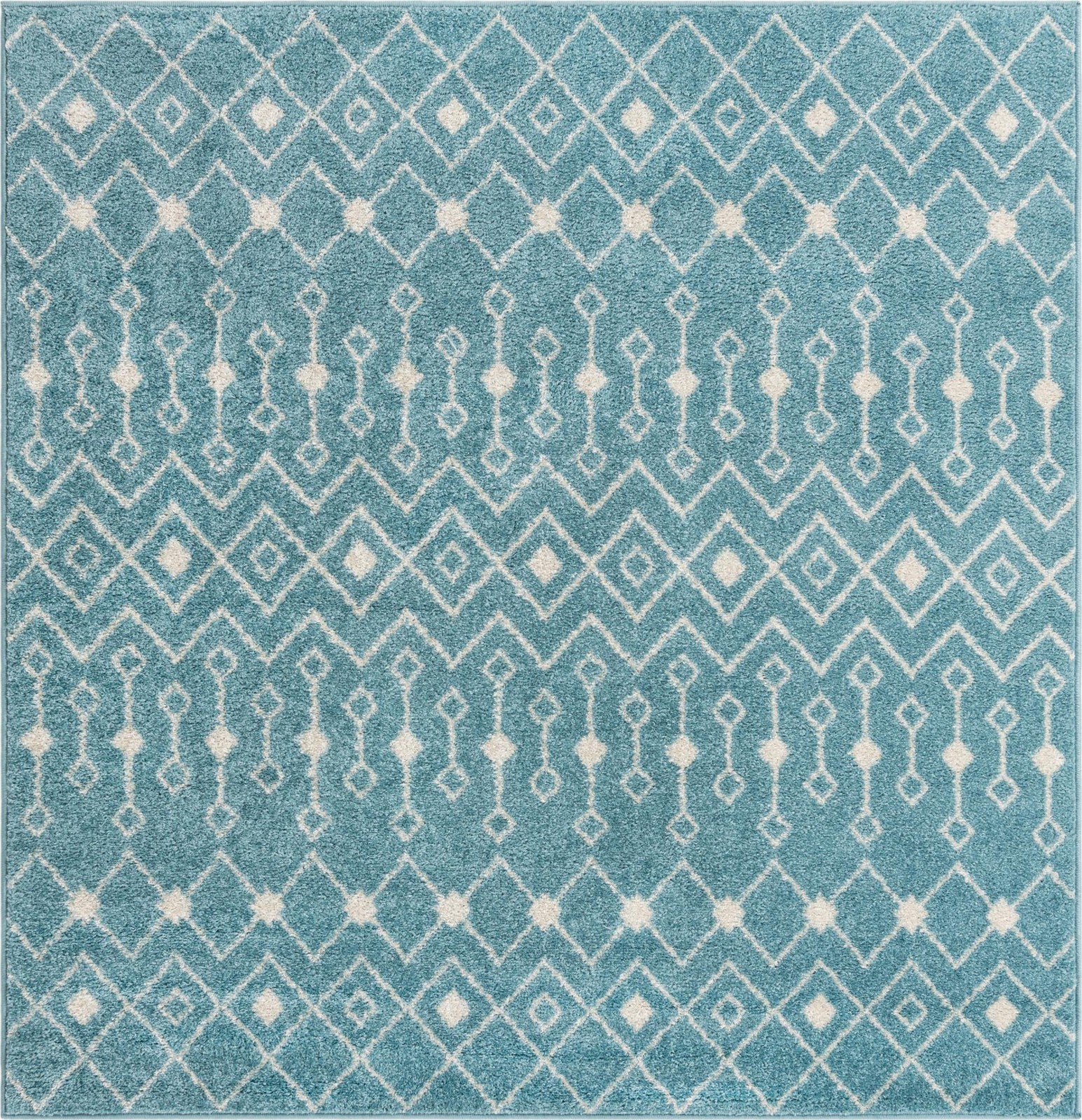 6' x 6' Boswell · Geometric trellis rug, aqua and ivory