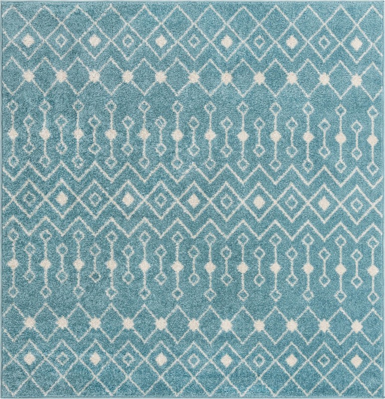 6' x 6' Boswell · Geometric trellis rug, aqua and ivory