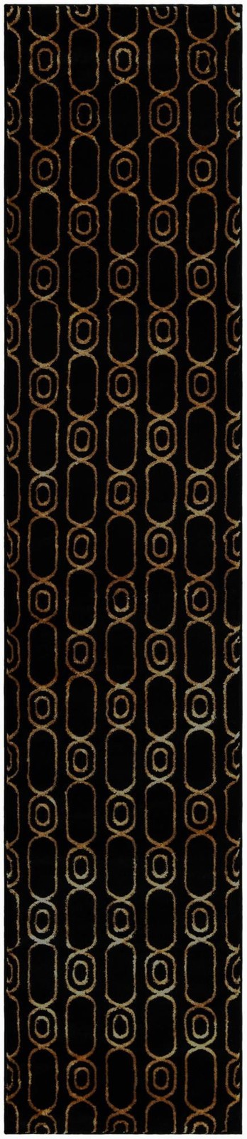 2' 7 x 12' Renwick · Geometric lattice rug, black and gold