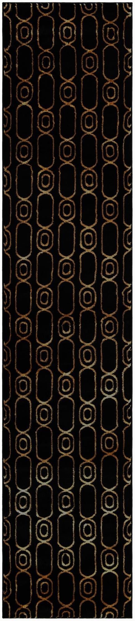2' 7 x 12' Renwick · Geometric lattice rug, black and gold