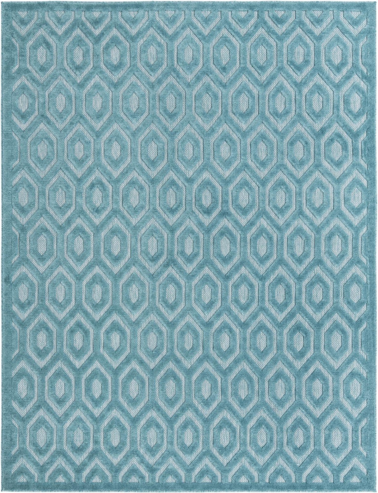 7' 10 x 10' Roanoke · Geometric diamond Outdoor Rug, aqua and ivory