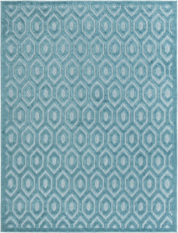 7' 10 x 10' Roanoke · Geometric diamond Outdoor Rug, aqua and ivory
