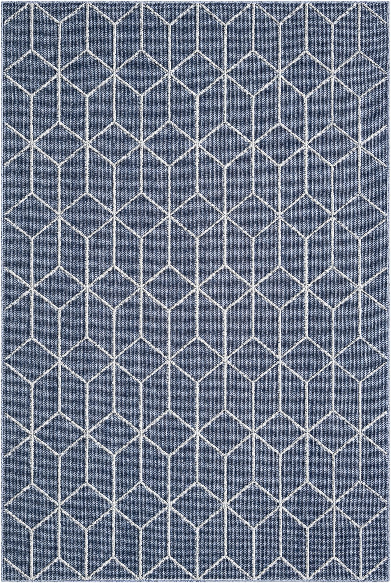 6' 1 x 9' Jasper · Geometric Outdoor Rug, navy and white