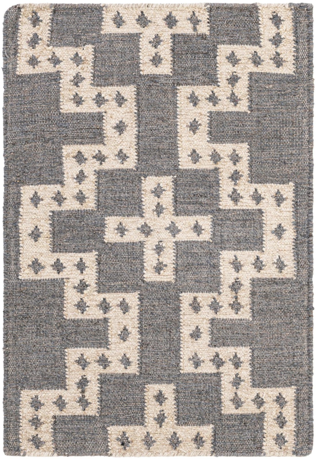 2' x 3' 1 Earley · Geometric Wool Rug, gray and white