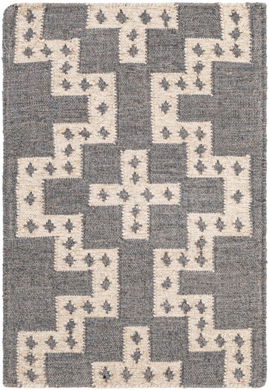 2' x 3' 1 Earley · Geometric Wool Rug, gray and white