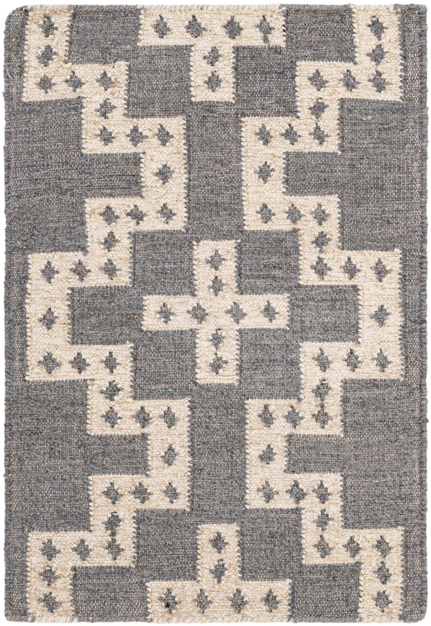 2' x 3' 1 Earley · Geometric Wool Rug, gray and white
