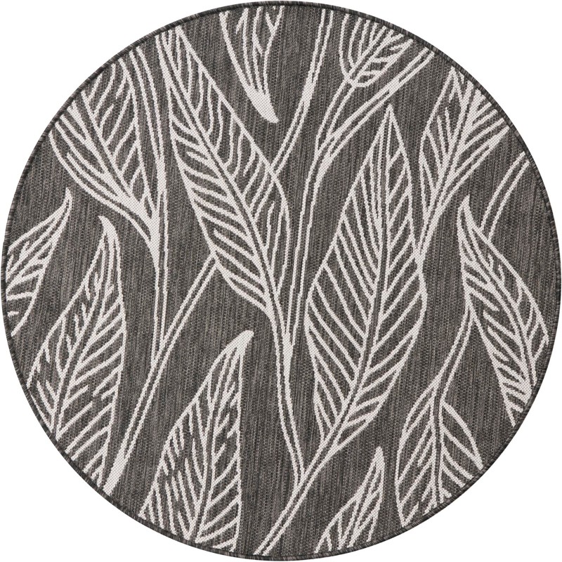 4' x 4' Milton · Floral / botanical Outdoor Rug, ivory charcoal