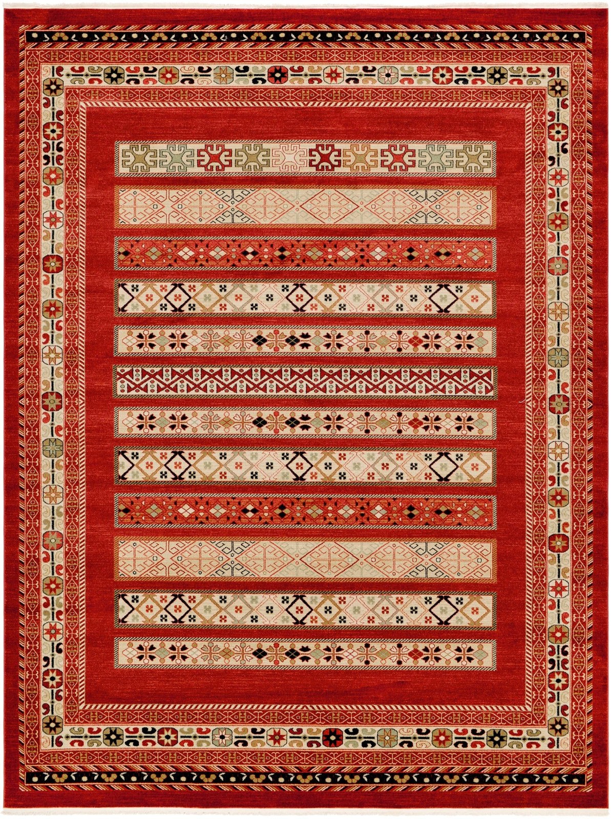 10' x 13' Quarry · Tribal striped rug, rust and beige