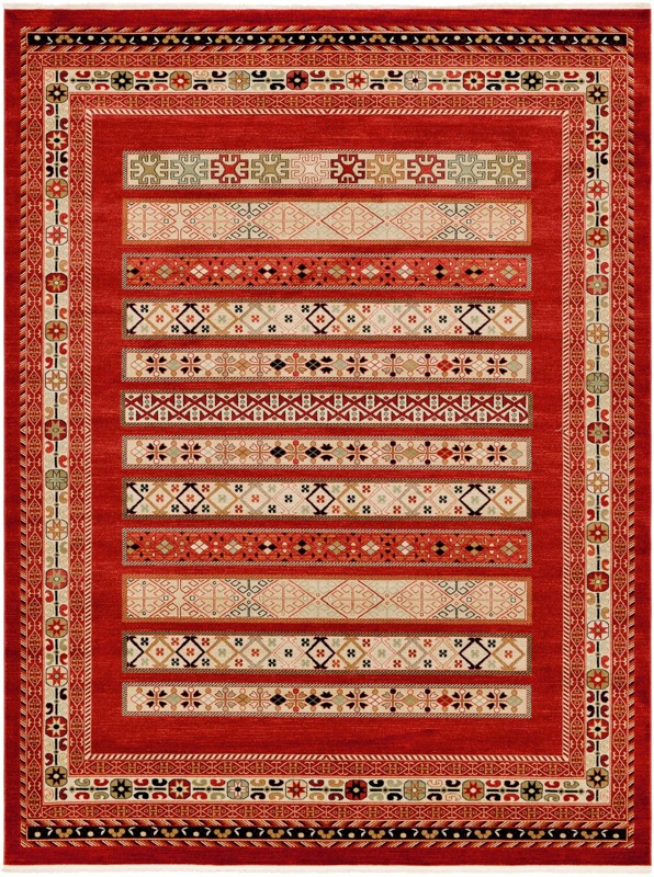 Quarry · Tribal striped rug, rust and beige