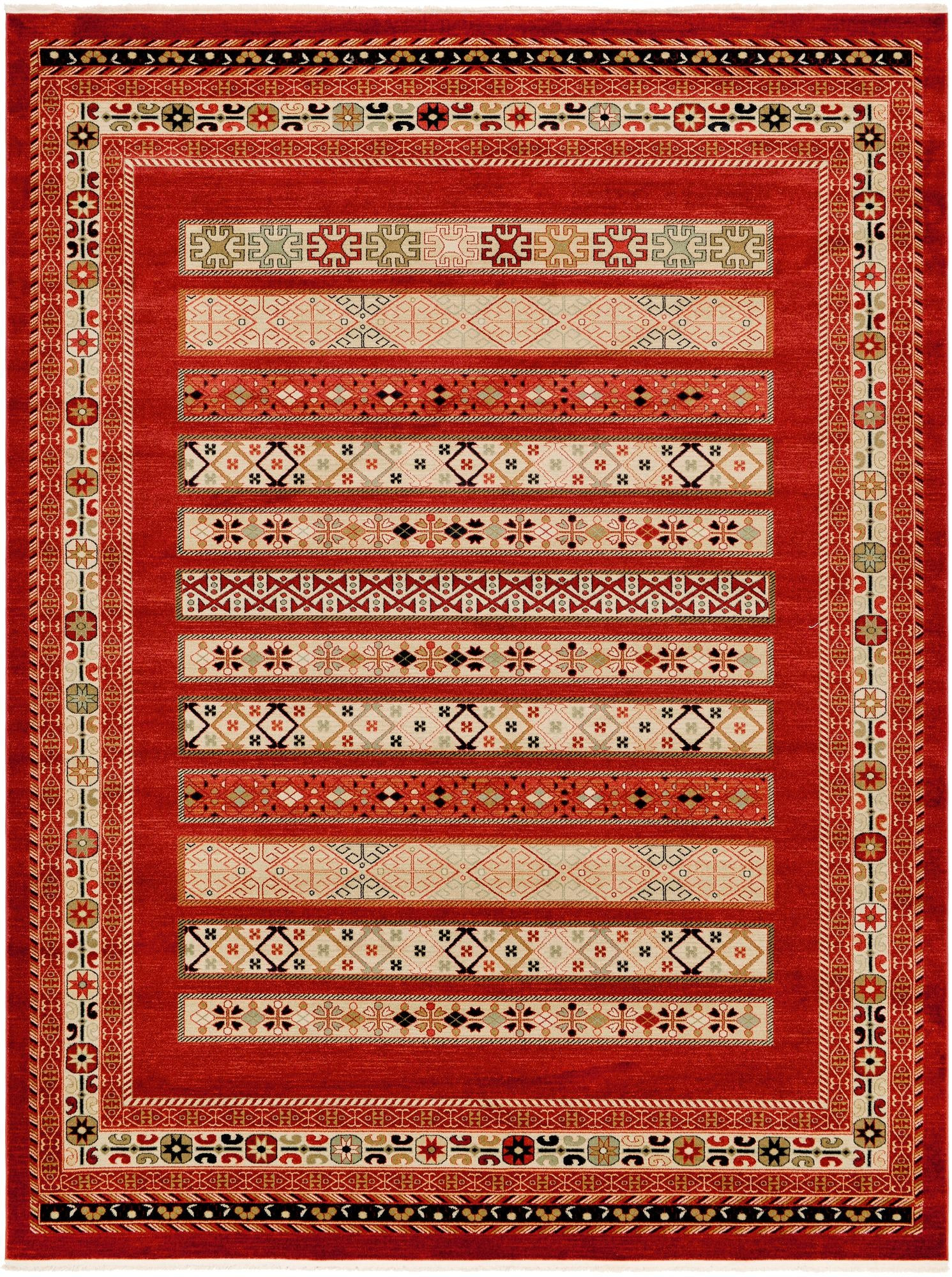 10' x 13' Quarry · Tribal striped rug, rust and beige