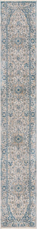 2' x 13' Thane · Medallion rug, gray and blue