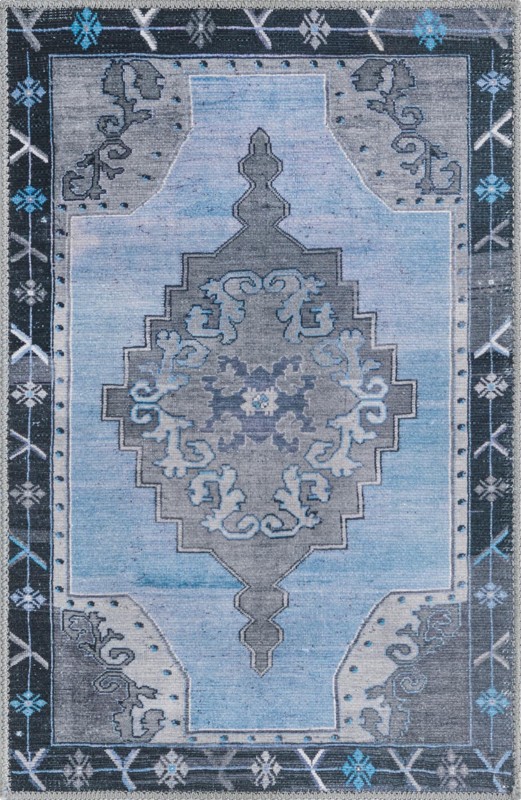 2' x 3' Sanderson · Medallion Washable Rug, blue and gray
