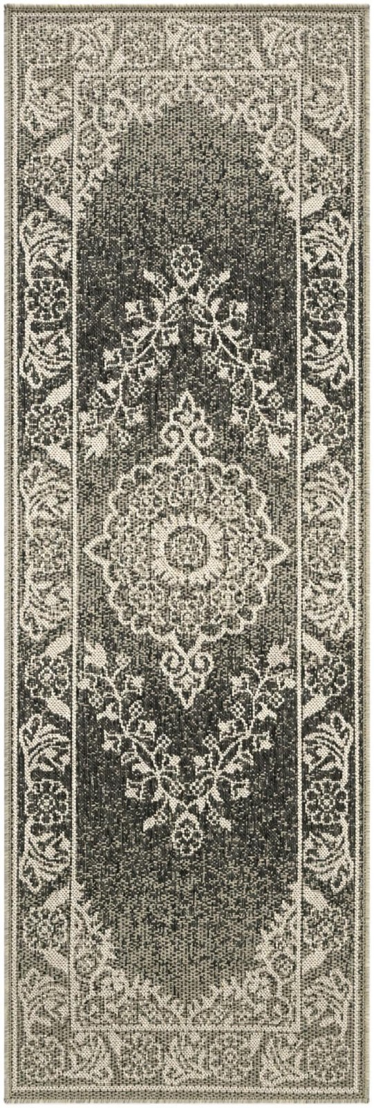 2' x 6' Honeysuckle · Border Outdoor Rug, black and white
