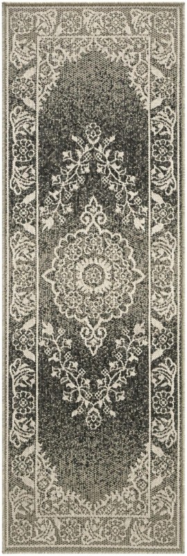 2' x 6' Honeysuckle · Border Outdoor Rug, black and white