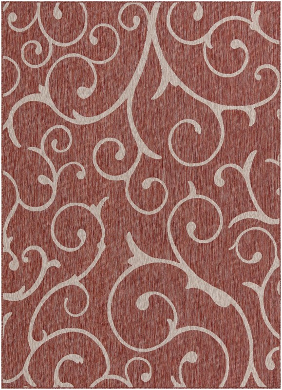 Shale · Floral / botanical Outdoor Rug, rust red
