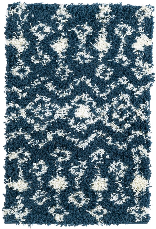 2' x 3' Bayley · Geometric trellis Shag Rug, navy and ivory