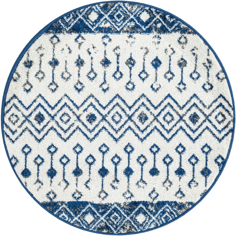 3' 3 x 3' 3 Vernon · Tribal geometric rug, blue and ivory