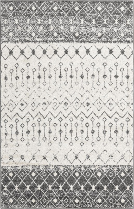 Vernon · Geometric tribal rug, gray and ivory