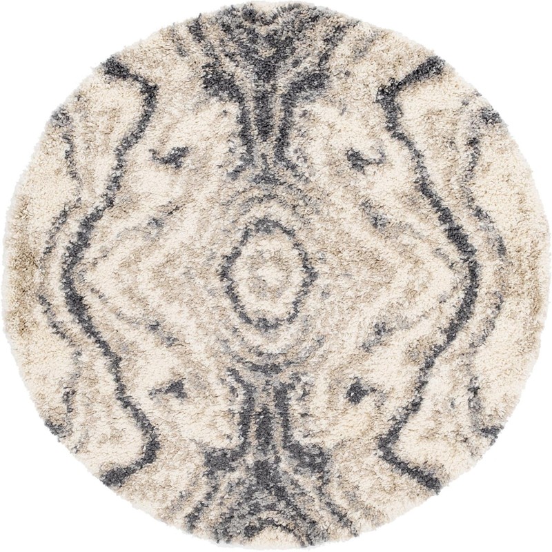 Helena · Abstract Shag Rug, ivory and gray