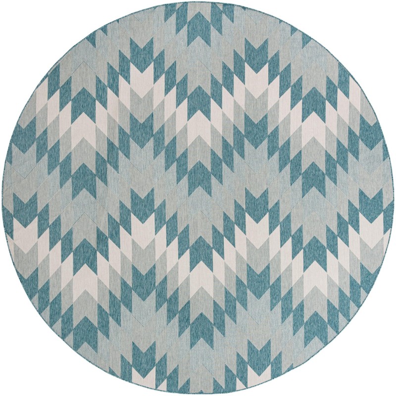 12' x 12' Morrell · Chevron Outdoor Rug, aqua and ivory