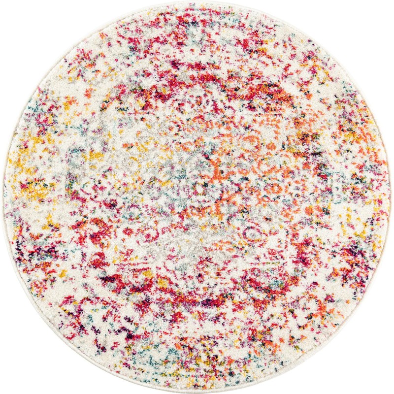 3' x 3' Birch · Distressed medallion rug, ivory and multi