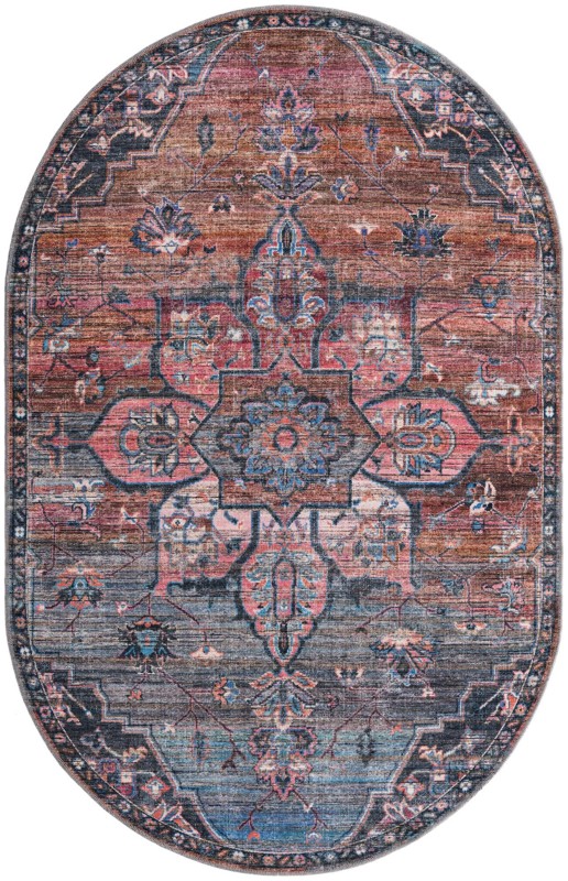 Sibley · Medallion Washable Rug, rust and denim blue