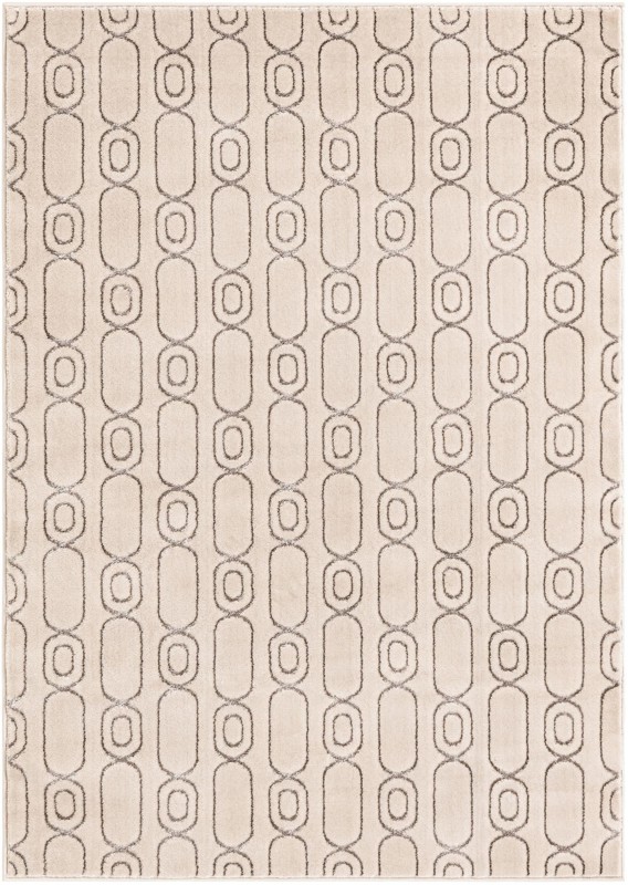 5' 3 x 7' Renwick · Geometric rug, white and silver