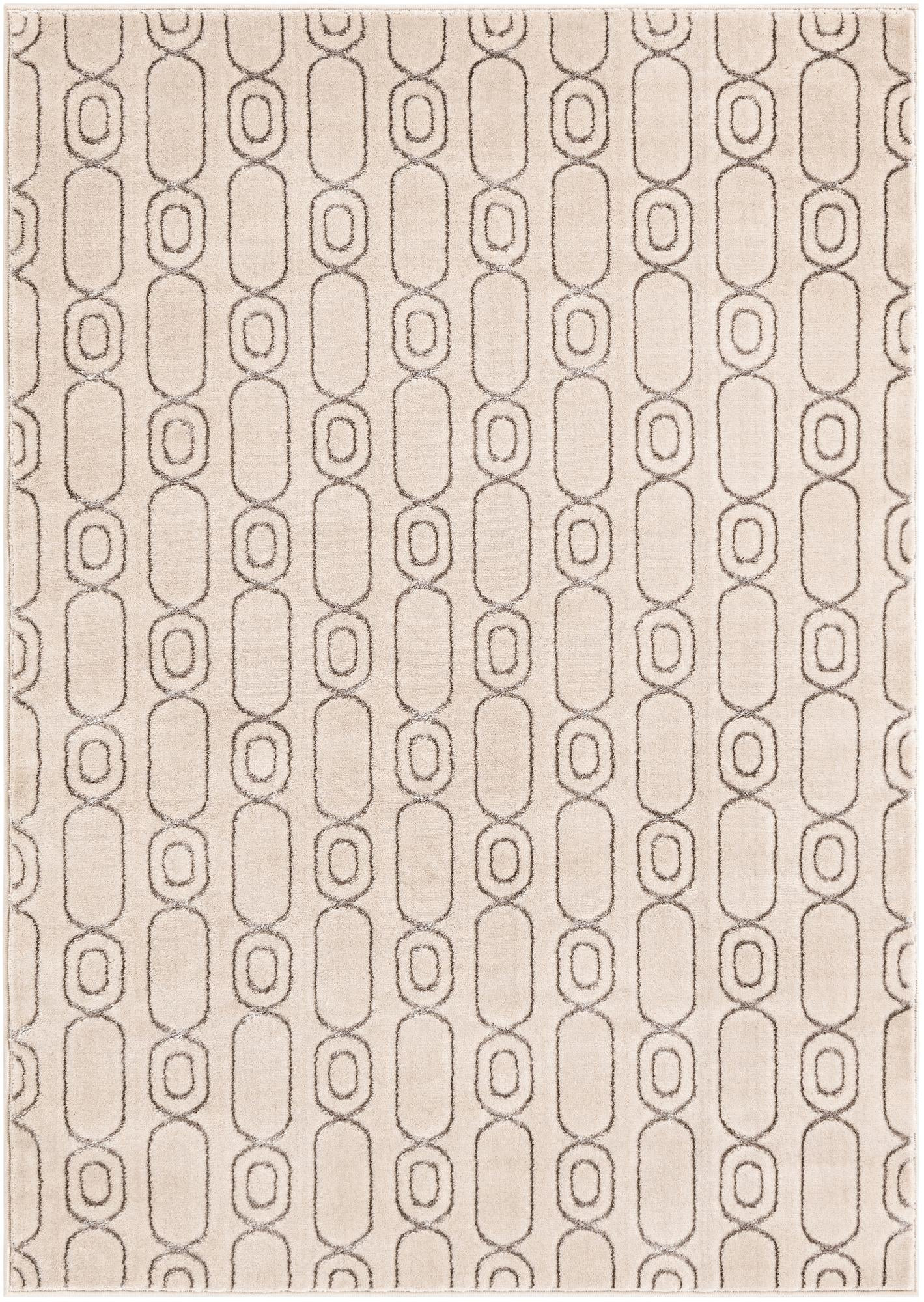 5' 3 x 7' Renwick · Geometric rug, white and silver
