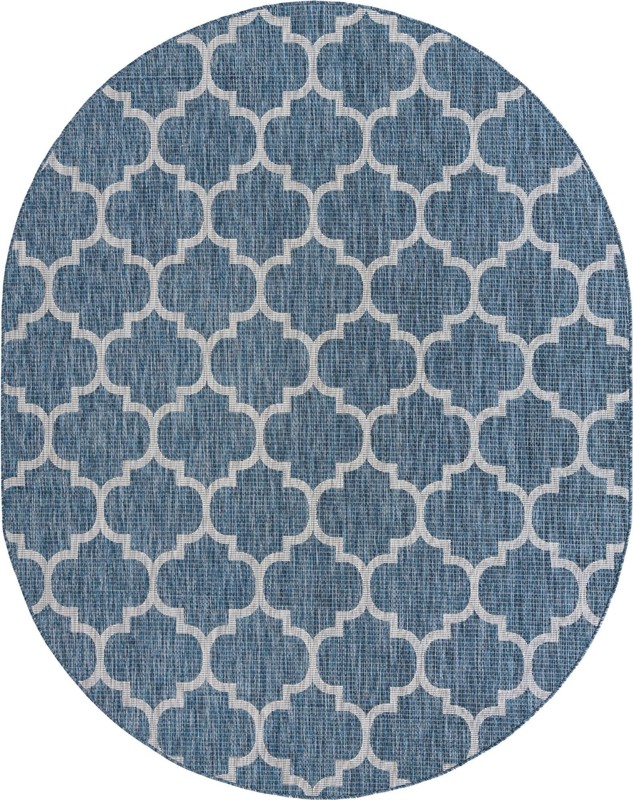 7' 10 x 10' Fanshawe · Lattice Outdoor Rug, navy and ivory