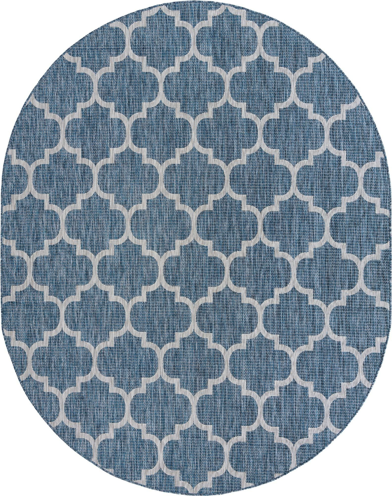 7' 10 x 10' Fanshawe · Lattice Outdoor Rug, navy and ivory