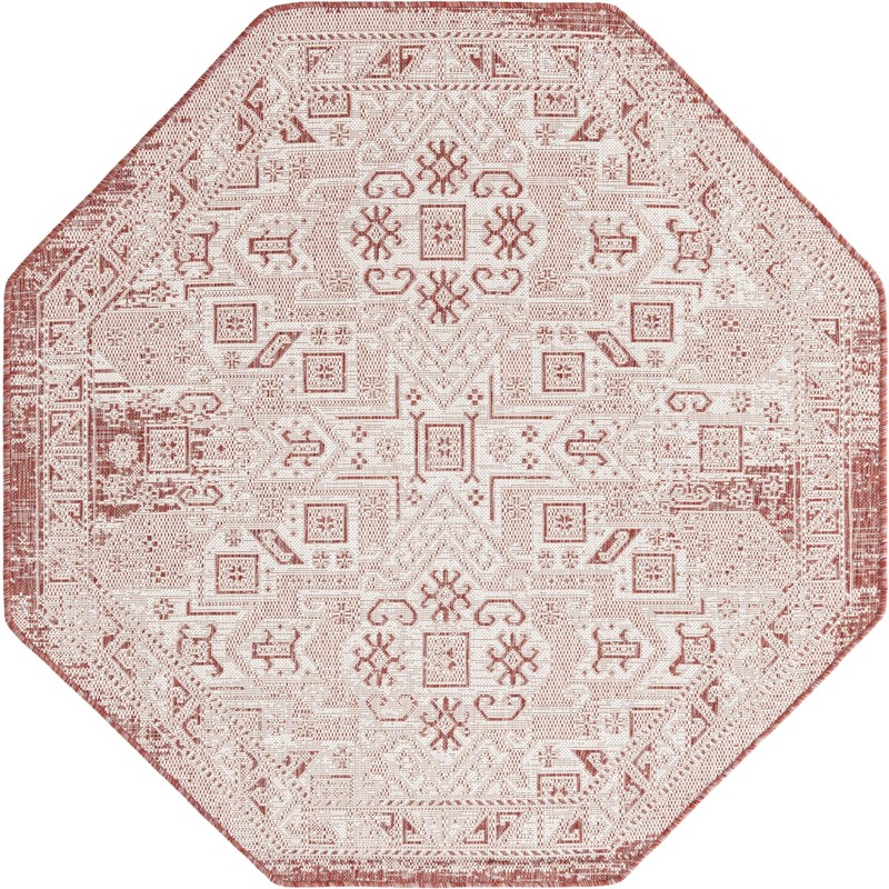 5' 3 x 5' 3 Estuary · Border Outdoor Rug, rust red
