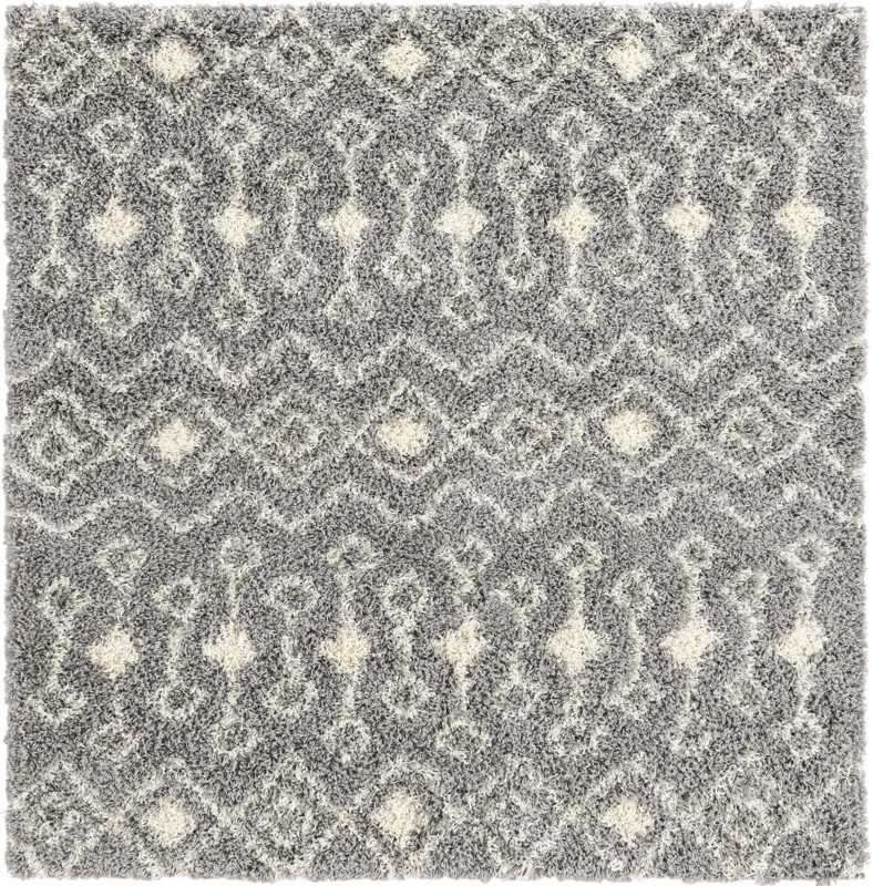 6' x 6' Bayley · Geometric trellis Shag Rug, gray and ivory