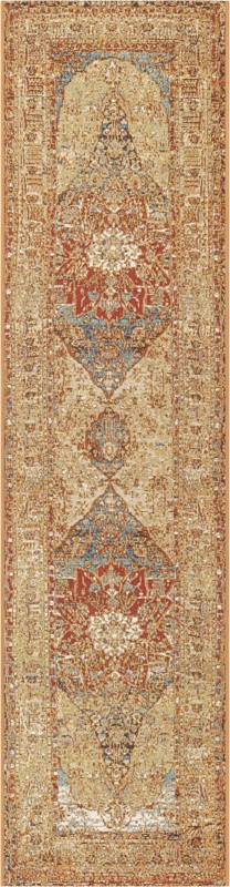 2' x 8' Lomax · Medallion Outdoor Rug, tan and light blue