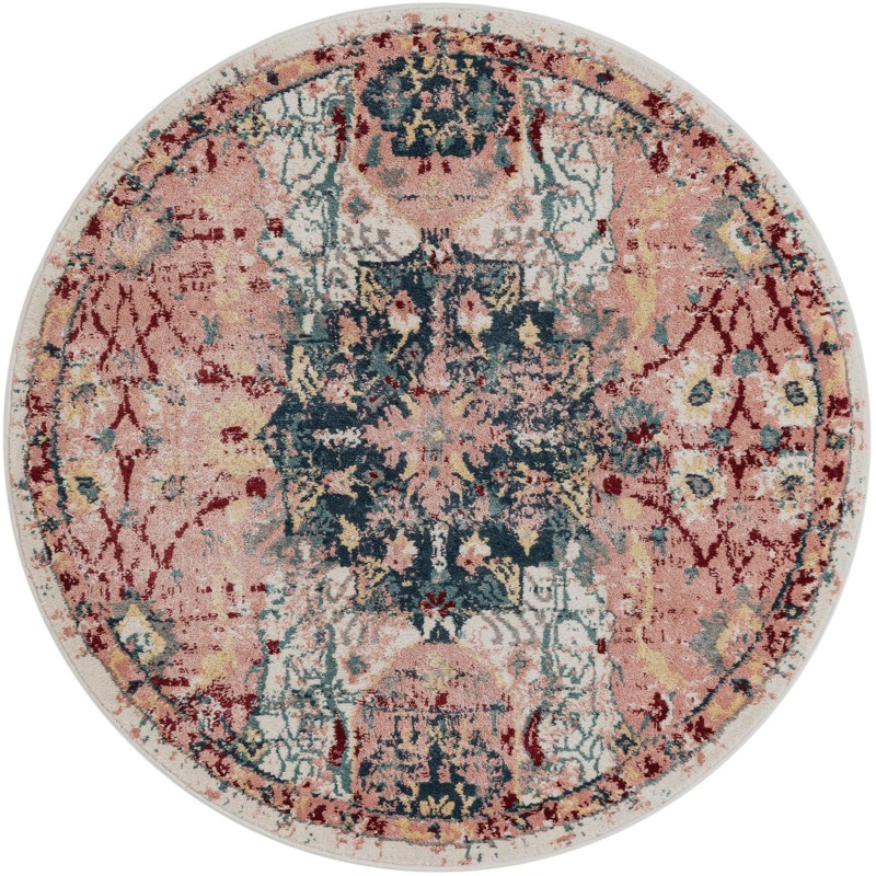 Westcott · Distressed medallion rug, pink and navy