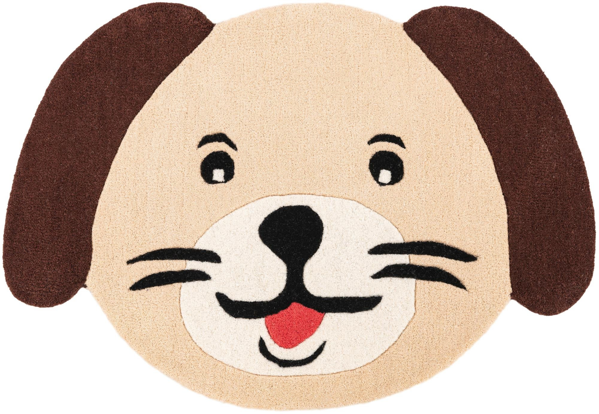 2' x 3' 1 Dubuque · Dog face Wool Rug, beige and brown