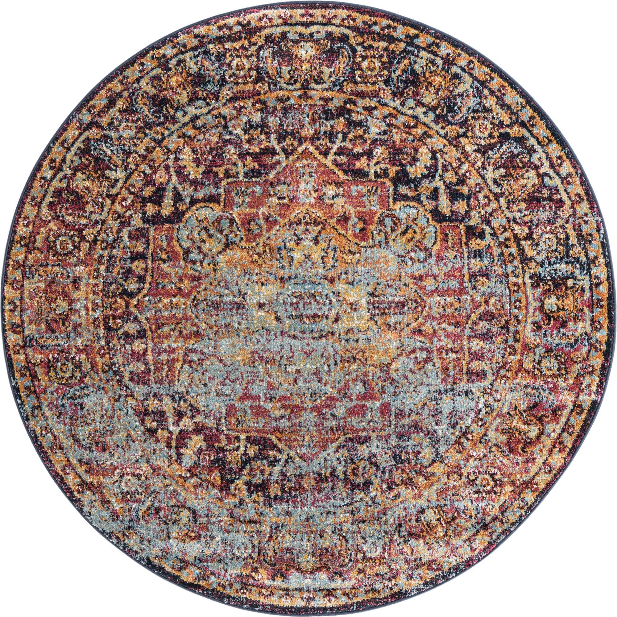 5' x 5' Mowbray · Distressed medallion rug, rust and tan