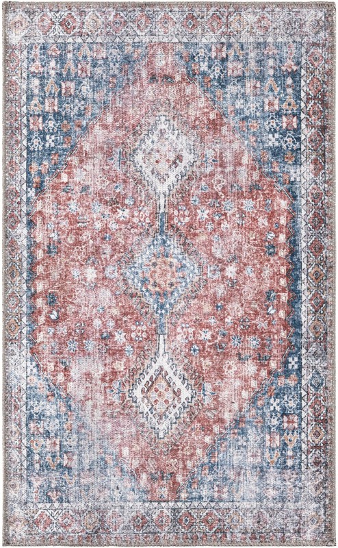 2' x 3' Hodges · Border rug, red and navy blue