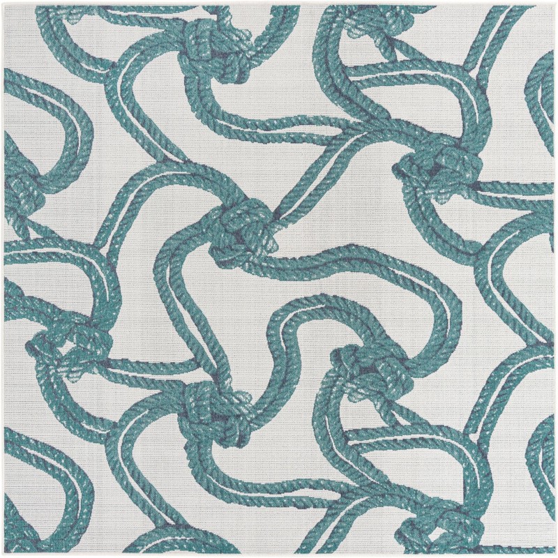 Calder · Nautical rope Outdoor Rug, teal and ivory