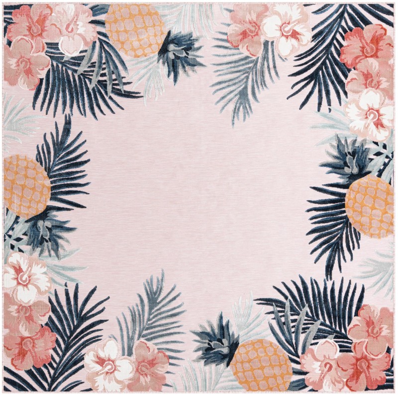 8' 2 x 8' 2 Kirwan · Tropical border Outdoor Rug, pink and multi