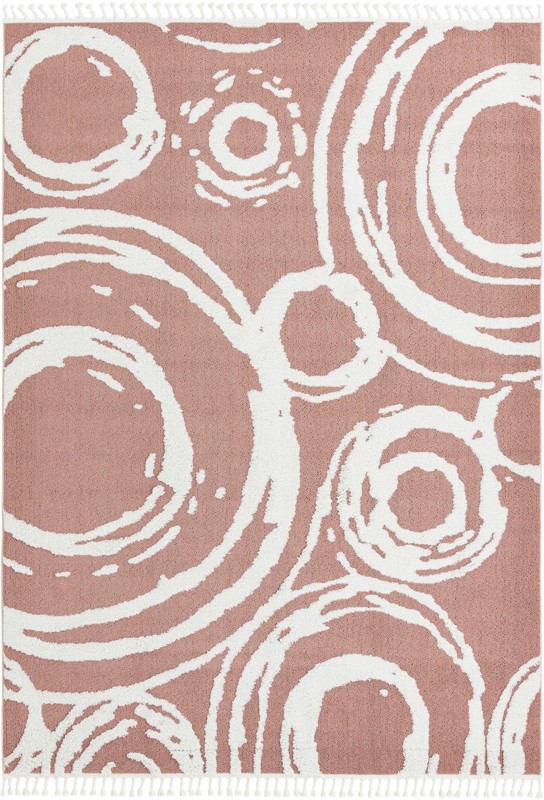 9' x 12' Beech · Abstract circles rug, pink and ivory